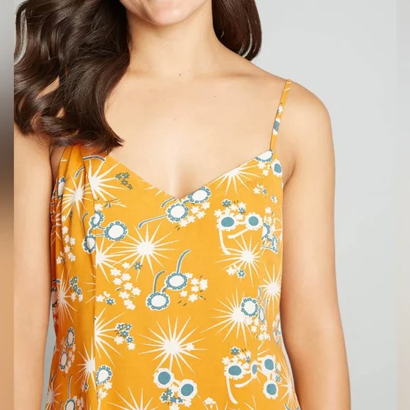 NEW Modcloth On Cloud Nineties Shift Dress Sunglasses Print Yellow Women M - Picture 1 of 11